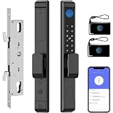eLinkSmart Slim Keypad Door Lock Built-in WiFi Fingerprint Keyless Entry Mortise Smart Lock for Sliding Patio Glass Door, 2885 Hook Latch, Fits 22&ndash;110mm (0.87"-4.33") Door Thickness, Tuya App