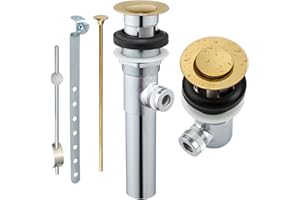 Artiwell Sink Pop-Up Drain Stopper Assembly with Lift Rod and Overflow, Solid Brass Lavatory Pop Up Drain Assembly for Bathroom Vanity Sink, All Brass Construction (Polished Brass)