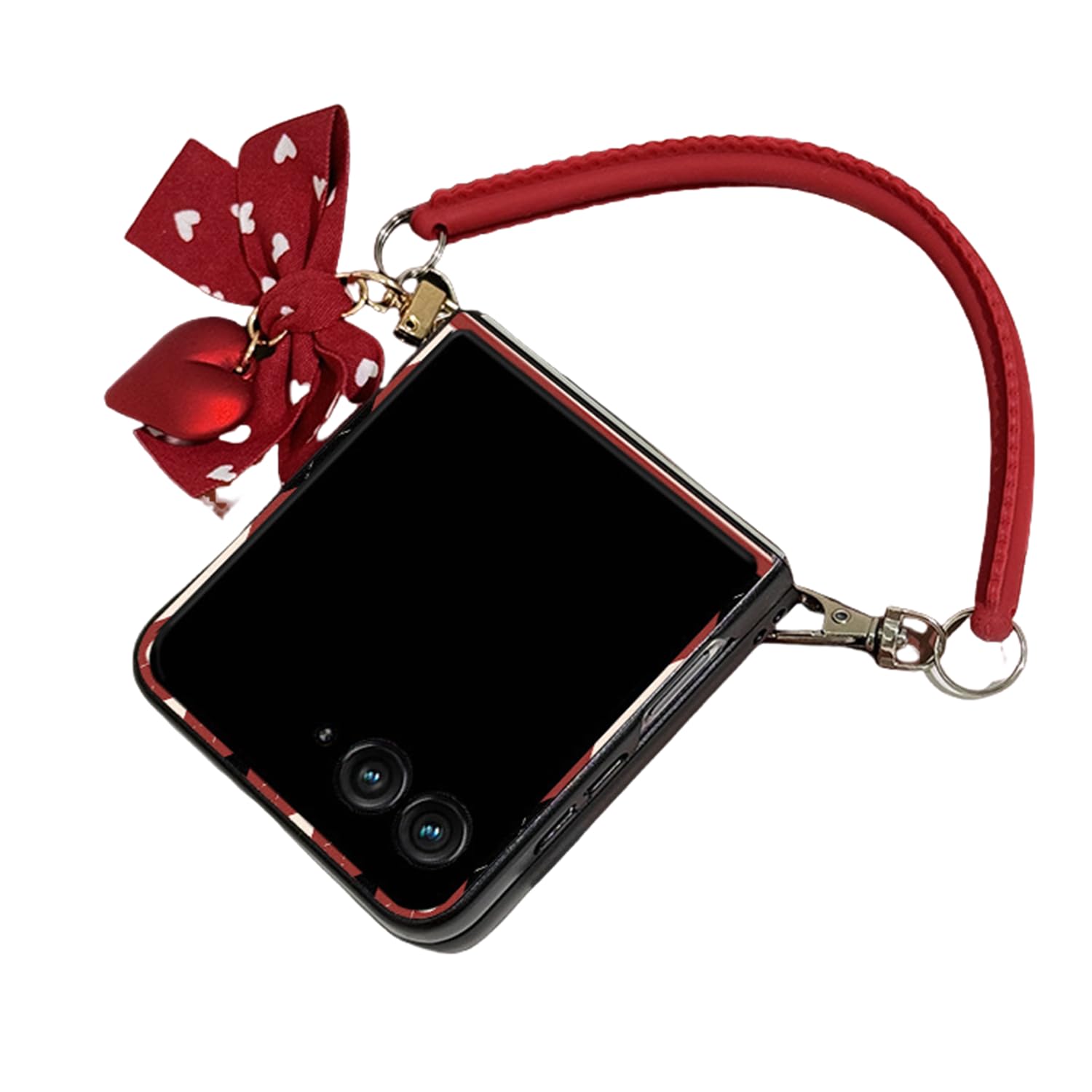 YuetWay Case for Motorola Razr Plus 2024/2025 with Hand Strap,razr+ 2024/2025 Shock Absorbing Leather case, Portable Non-Slip Phone case (Red, razr Plus 2024/2025)