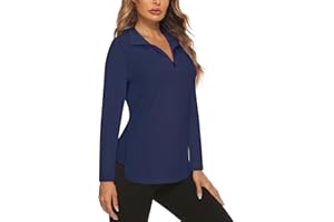 Koscacy Women's Long Sleeve Golf Tennis Polo Shirts UPF50+ Half Zip Dry Fit Workout Tops Athletic Shirt
