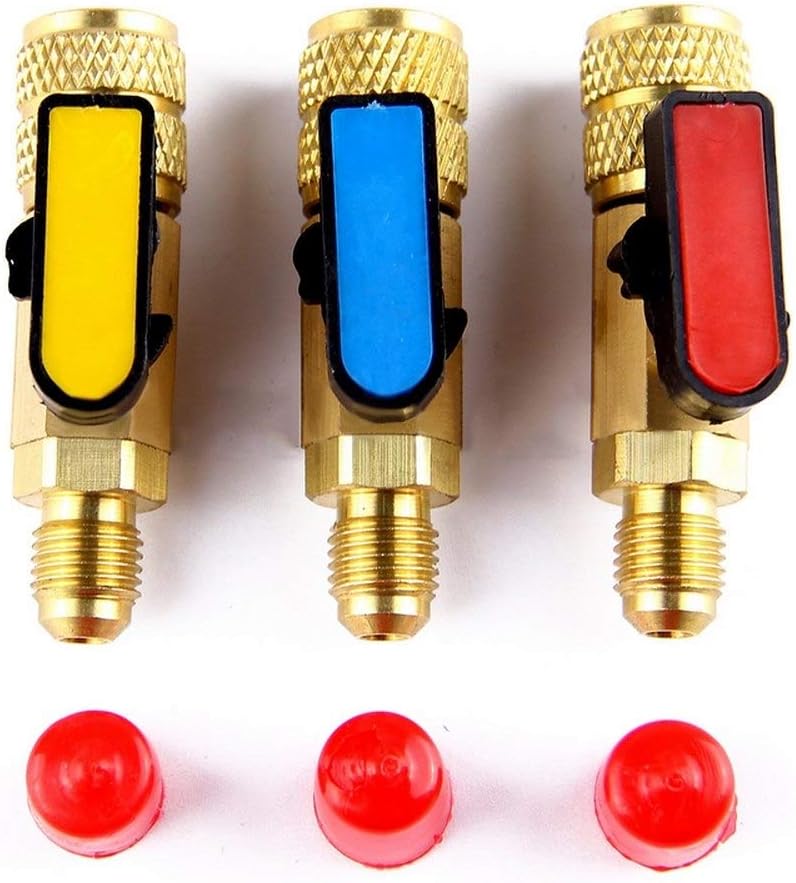 Straight Ball Valves R410A or R22 Straight Ball valveRefrigerant Valve AC Charging Hoses Brass for Refrigeration Manifold Gauges Mayitr 3PCS Red Blue Yellow