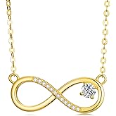 SISGEM 14k Gold Natural Diamond and Created Moissanite Infinity Necklace for Women, 14 Karat Gold Jewelry Gifts for Her, 16-18 inch