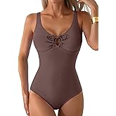Aleumdr Tummy Control One Piece Bathing Suit for Women V Neck Tie Front Cutout Swimsuit High Cut Slimming Swimwear