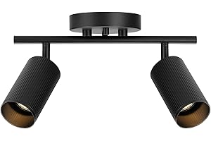 GLOBE Electric 64000114 2-Light Track Lighting Spotlight, Matte Black Finish, Ribbed Shades, Adjustable Heads, Compact 12-Inc