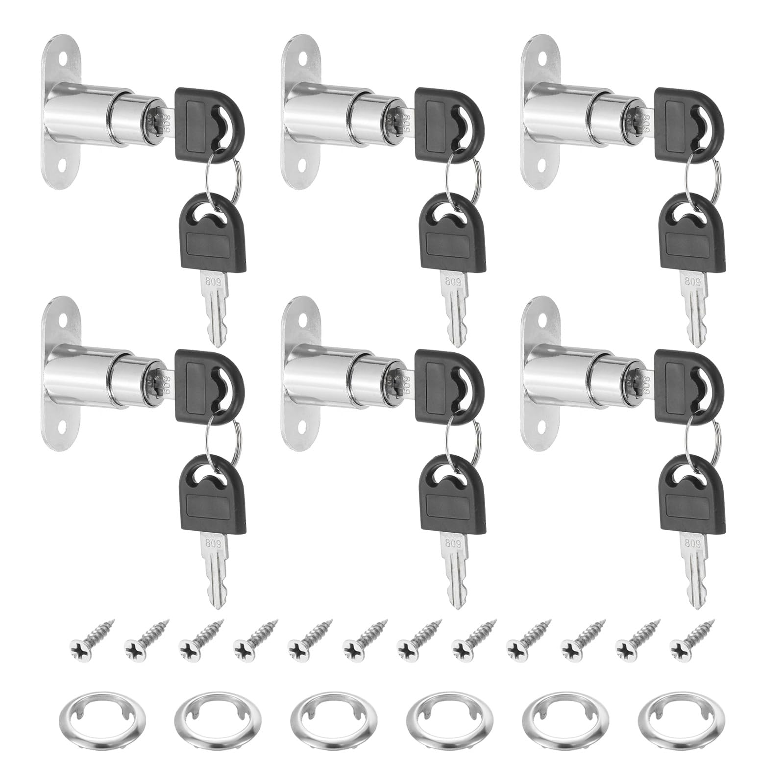PATIKIL Push Plunger Lock, 6 Pack 22mm(7/8inch) Cylinder Length 3/4" Cylinder Diameter Zinc Alloy Chrome Finish Desk Drawer Lock Keyed Alike for File Cabinet Wardrobe Sliding Door