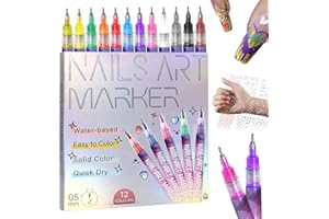 12 Colors Nail Art Pens Set, 2026 Upgraded Nail Art Markers Polish Pen Quick Dry, Acrylic Nail Art Tools for Dotting Drawing Painting Liner DIY (1 set & 30 pcs stickers)