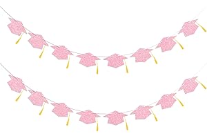 Blopee Graduation Decorations Class of 2026 Pink Graduation Cap Banner with Gold Tassel Prestrung Glitter Congrats Grad Banne