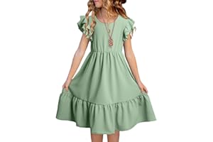 blibean Teen Girls Dresses Kids Double Layer Ruffle Sleeve Dress Size 6-15 Years