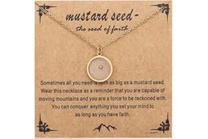 QRH Mustard Seed Necklace - Rectangle, Round, Mountain, Hill Christian Faith Geometric Religious Inspirational Gift With Message Card