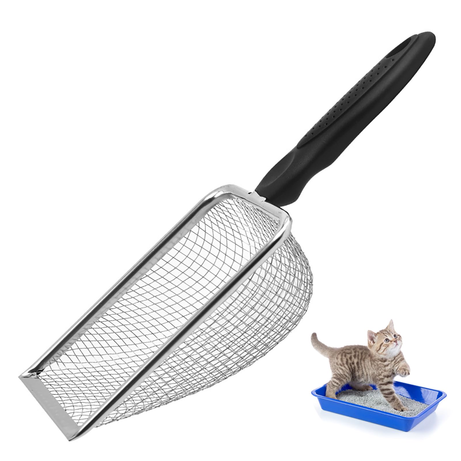 SCHUIWINNER One Piece Metal Reptile Sand Shovel Rust-Proof Stainless Steel Litter Cleaner Scooper Durable Ergonomic Reptile Mesh Poop Scoop for Gecko Lizard Spider Snake