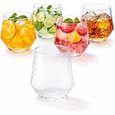Oojami 40 count Diamond Unbreakable Stemless Plastic Wine Champagne Whiskey Glasses Elegant Durable Disposable Indoor Outdoor Ideal for Home, Office, Bars, Wedding, 12 Ounce Cups (Hammered Clear)