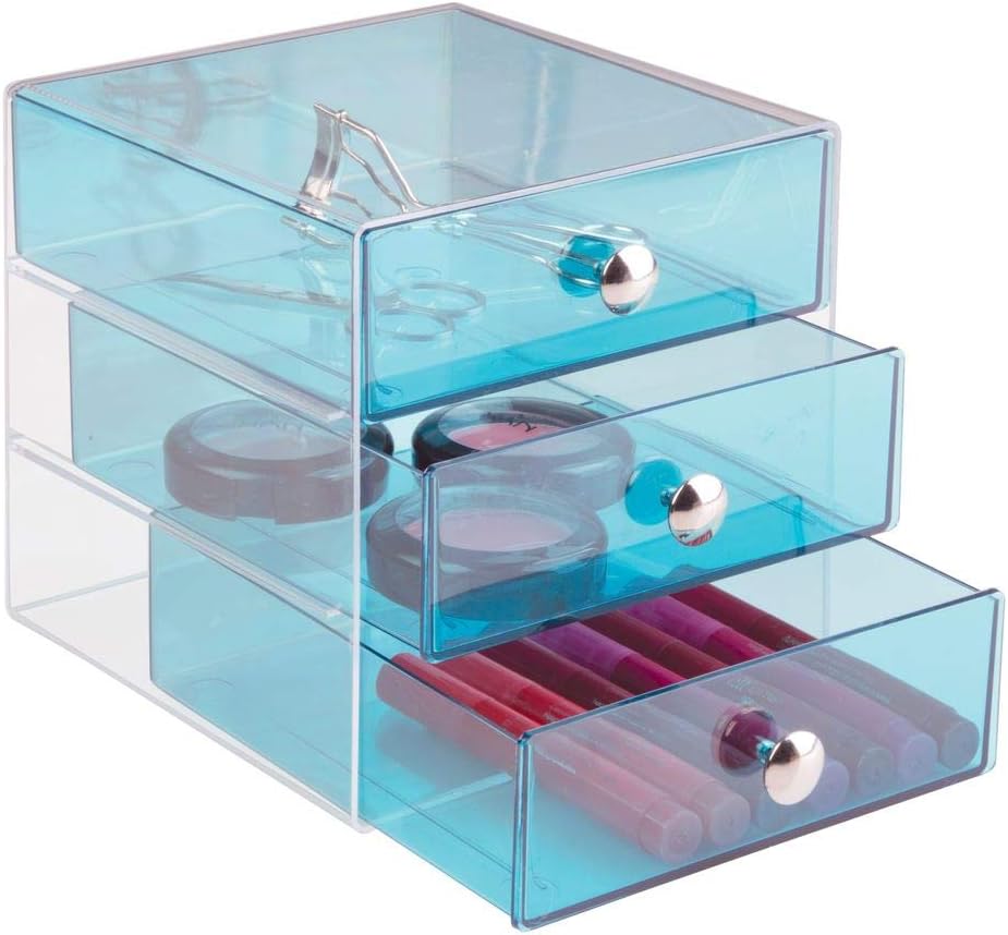 iDesign Drawers Makeup Storage Drawers, Plastic Desktop Drawer Organiser, Aqua Blue, Set of 1 - Image 5