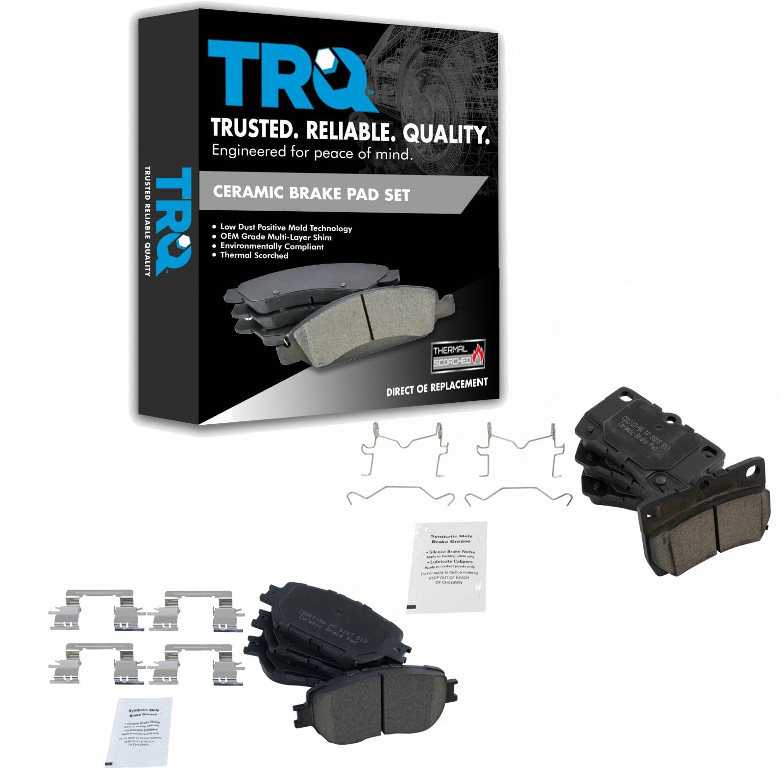TRQ Front and Rear Brake Pad Set Ceramic Hardware Compatible with 2006 Lexus GS300 2009-2013 IS250 Image