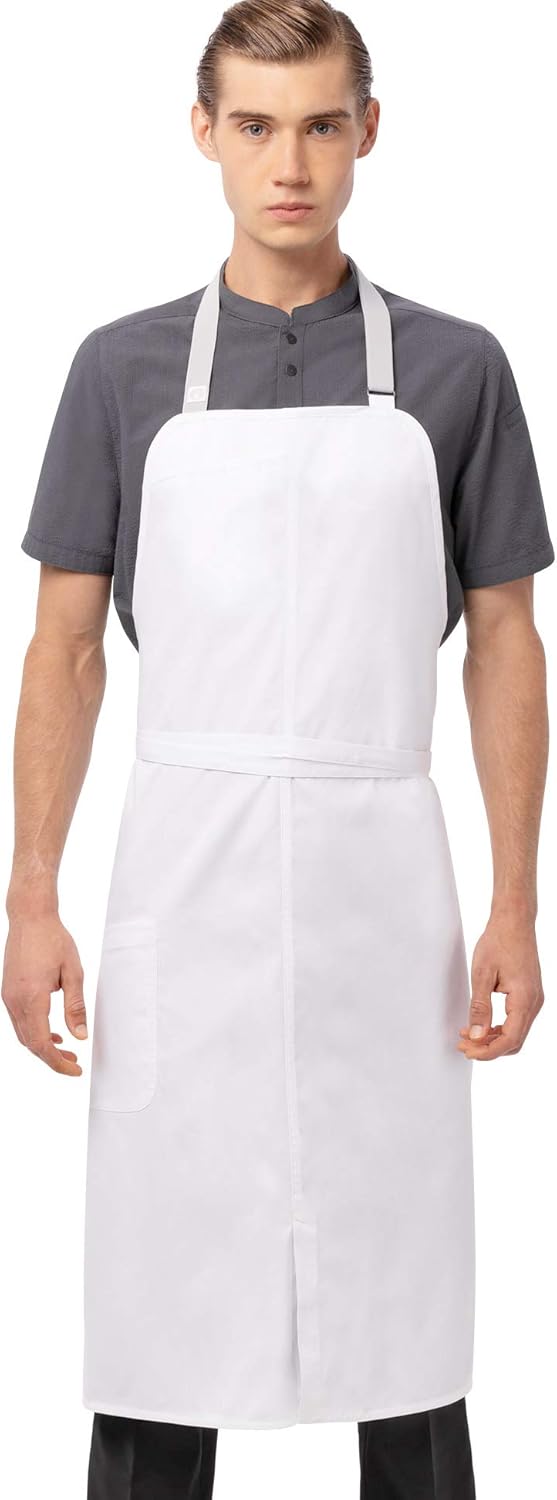 Chef Works Men's Brio Chef's Bib Apron, White, 40" L x 43" W: Clothing