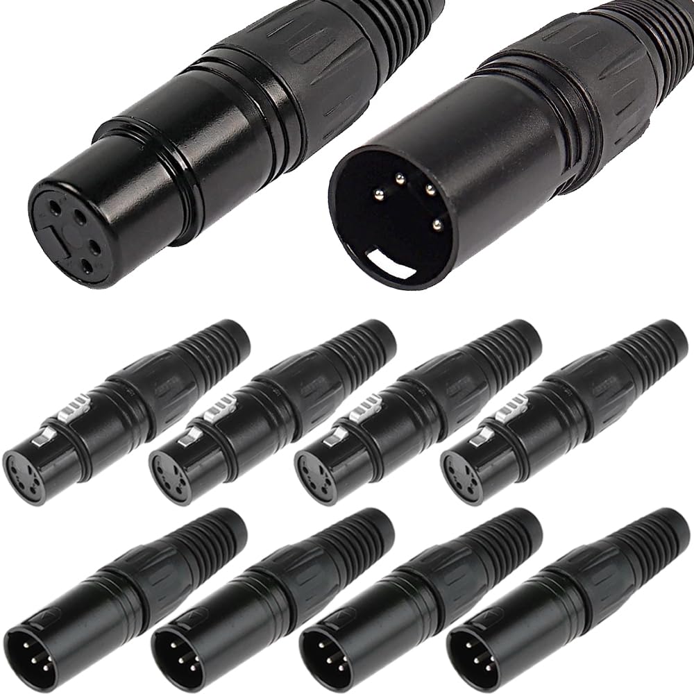 Xiatiaosann 4 Pin XLR Plugs Connectors - Male & Female, Audio Mic Microphone Connector for Speaker, Microphone, Camera, Amplifier (8 Pack)