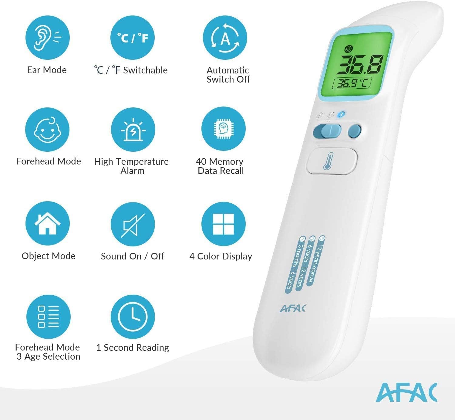 Thermometer for Adults, AFAC Infrared Digital Thermometer, Forehead Ear