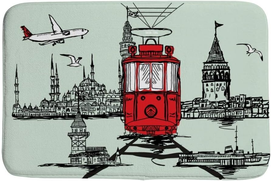 Alfombra de baño antideslizante Istanbul con diseño gráfico de tranvía