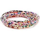 SHINUS BOHO Gold Beaded Bracelet Stack for Women, Cute Dainty Bohemian Colorful Seed Beads Stackable Stretch Bracelets Bulk Set Trendy Summer Beach Friendship Accessories Jewelry Gift