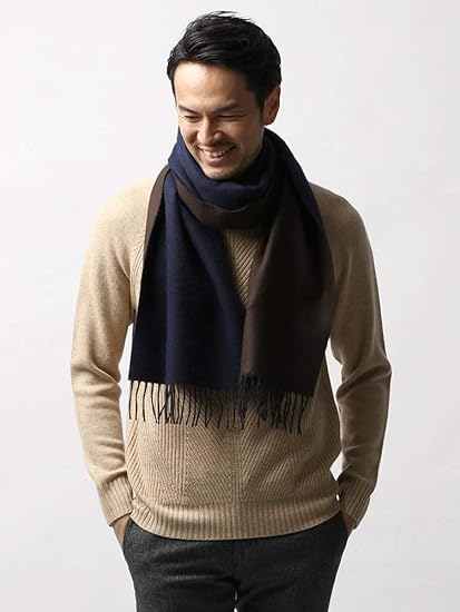 Amazon ユニバーサルランゲージ Begg Co ラムズウール アンゴラ リバーシブルマフラー ネイビー ブラウン ストール マフラー 通販