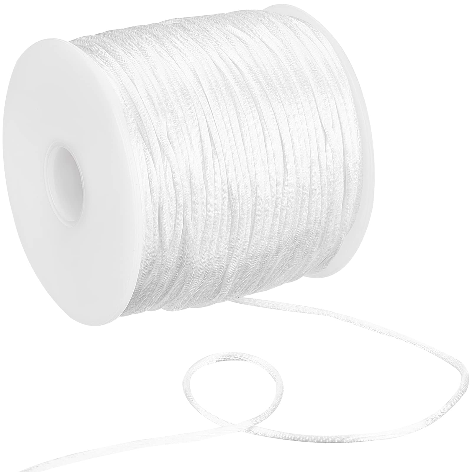 SUNNYCLUE 1 Roll 76.55 Yards 1mm White Nylon Satin Rattail Cord Silk Trim Chinese Knotting Cord Beading String for Jewellery Making Braided Bracelet Necklace Lanyard Handmade Craft DIY