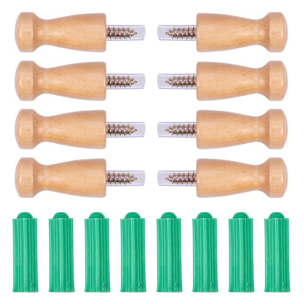 INCREWAY Screw-on Shaker Pegs, 8Pcs Metal Wall-Mount Coat Hook Solid Wood Hook Head Wood Shaker Rack for Hanging Clothes Hat Towel