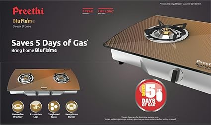 Preethi Bluflame Streak Bronze 2 Burner Glass Top Gas Stove