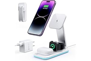 Magnetic Charging Station,Hohosb 3 in 1 Foldable Wireless Charger Stand[Compatible with Magsafe Charger] for iPhone 15/14/13/12 Series, AirPods Pro/3/2,Apple Watch/iWatch(18W Adapter Included)-White