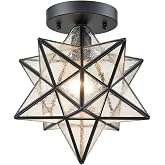AXILAND Moravian Star Black Flush Mount Ceiling Light with Seeded Glass | Ceiling Mount Light Fixture for Living Room Bedroom Kitchen Hallway