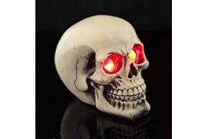 EXP VISION LED Skull Statue Light for Halloween Bar Table Decor, Night Light Resin Skull Prop Horror Haunted House Party Ornament Decoration with LED Light Up Eyes Desk Lamp for Cool Holiday or Birthday Gift