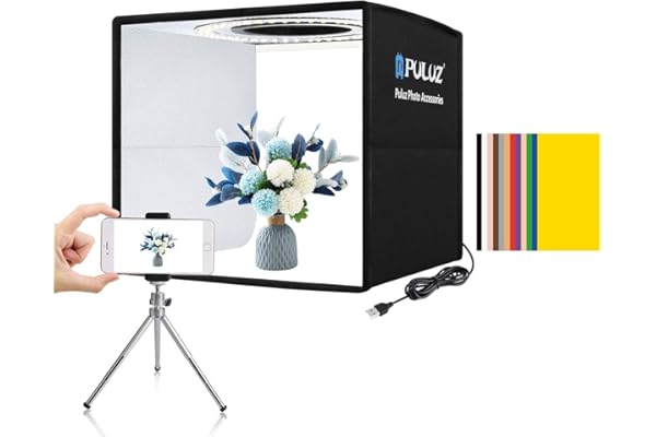PULUZ Mini Photo Studio Light Box, Photo Shooting Tent kit, Portable Folding Photography Light Tent with CRI >95 104pcs LED Light & 6 Kinds Double-Sided Color Backgrounds for Small Size Products