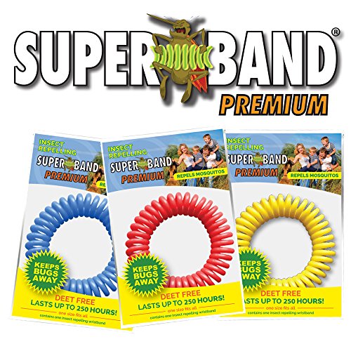 Superband PREMIUM Insect Repellent Bracelet: Assorted Colors - Red, Blue, & Yellow (100 Pack)
