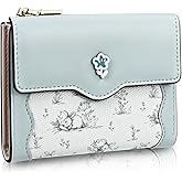 Andiker Small Wallet for Women, Trifold PU Leather Zipper Wallet, Rabbit and Floral Decoration Cute Coin Purse (Blue)
