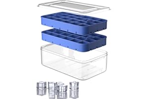 Ice Cube Tray with Lid and Bin, ROTTAY Ice Trays for Freezer, Easy-release 48 Small Nugget Silicone Ice maker with Ice Bucket, Ice Cube Storage Container Set for Chilled Drink and Smoothie, Blue