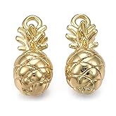 KitBeads 2Pcs 18K Gold Plated Pineapple Charms Brass 3D Tropical Fruit Charms for Jewelry Making Bracelets Necklaces Summer Party Crafts