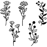 Oubasa 5 Pieces Metal Flowers Wall Arts Decor, Rustic Farmhouse Metal Wall Art - Black Minimalist Bohemia Floral Decor for Ba