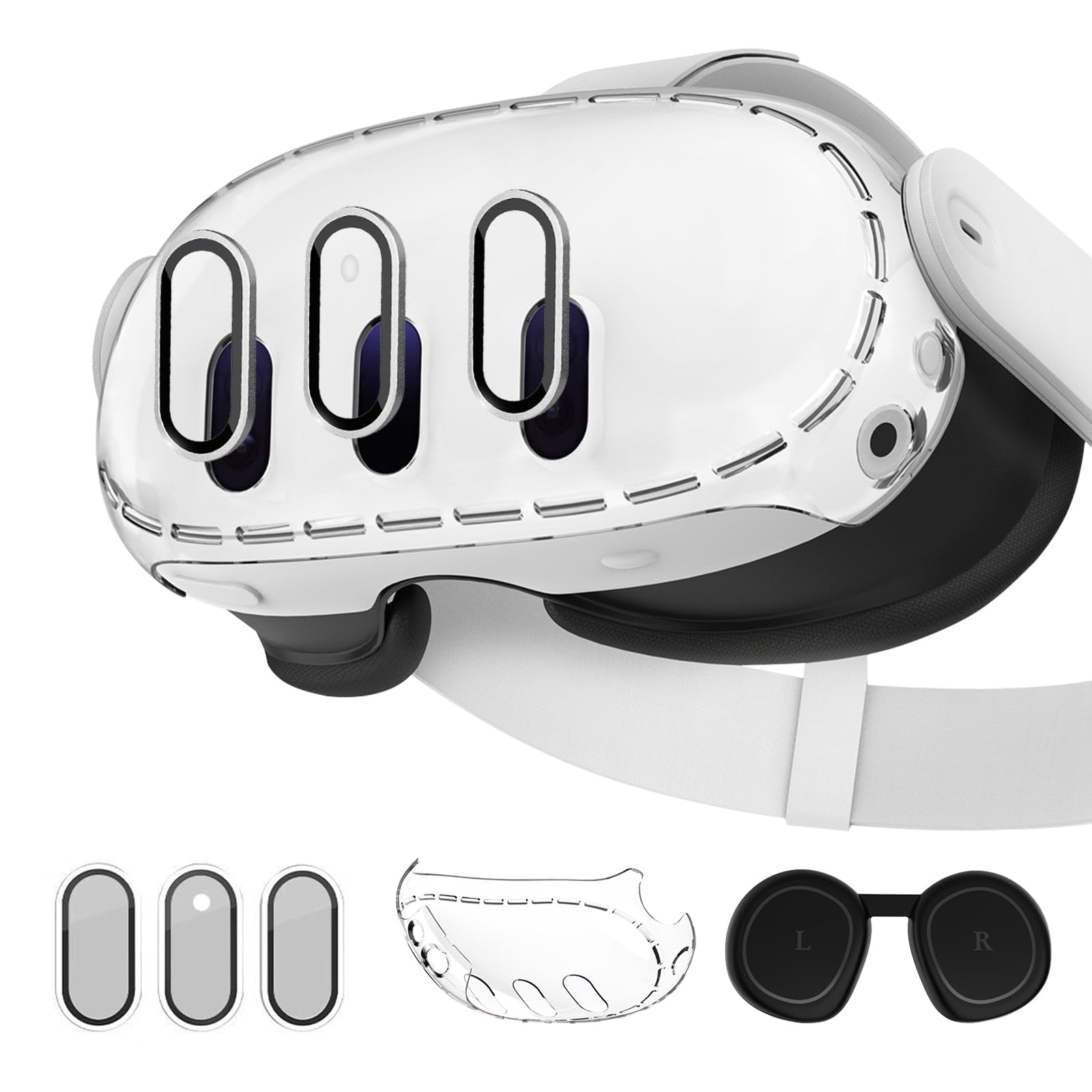 Juylay 3-in-1 Lens Protector for Meta Quest 3, Plastic Hard Protective Shell Cover, High Definition Camera Lens Protector, Build-in Silicone Lens Cover Set for VR Headset Oculus Quest 3 Accessories