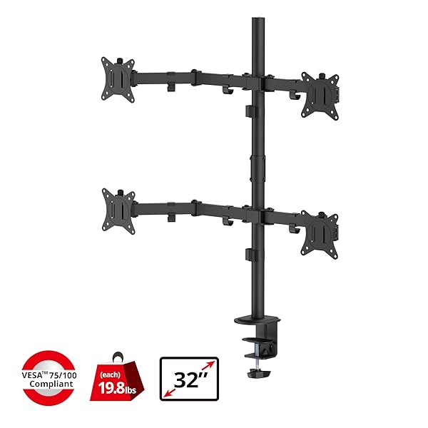 SIIG ARTICULATING ADJUSTABLE QUAD 4-MONITOR DESK MOUNT – FITS 13″ TO 27″ MONITORS – (CE-MT0S12-S1)