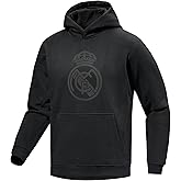 Icon Sports Boy's Real Madrid Pullover Hoodie, Black Logo Print on Black, Youth Sizes Sweatshirt