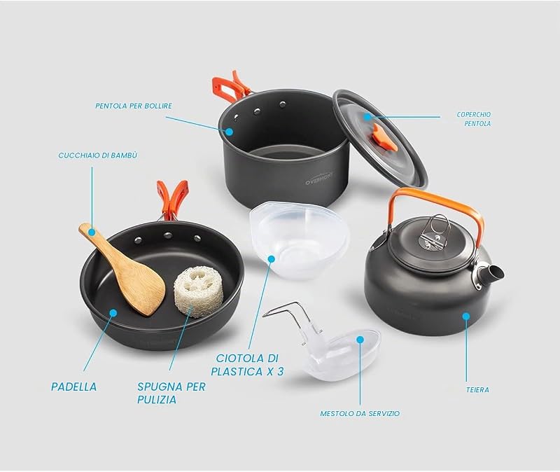 14 PCS Campeggio Pentole Utensili Set da Cucina Outdoor Bollitore Padella Pentola Portabile per Picnic Campeggio Trekking Escursione 1-3 Persone