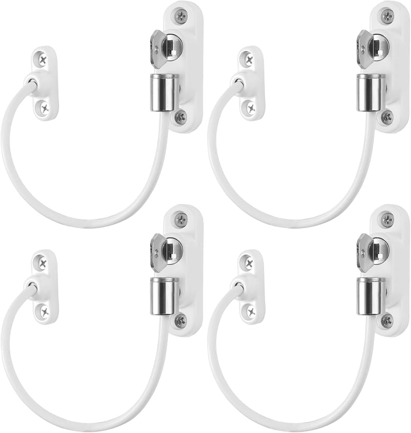 Neoteck 4Pcs Kids Window Door Cable Restrictor Lock with Keys White