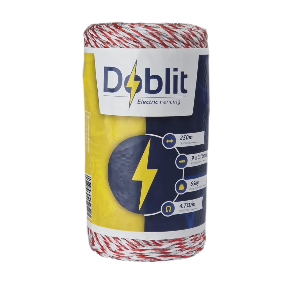 Doblit Poly Wire 3mm Electric Fence Wire Conductor Line Electric Fencing Cord - Electrifiable Stainless Steel Strands & UV-Stabilised - Livestock, Gardens & Crop Protection – (9 Strand, 250m)