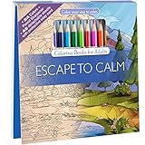 Escape To Calm Adult Coloring Book Set With 24 Colored Pencils And Pencil Sharpener Included: Color Your Way To Calm