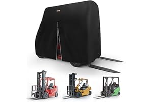 GMTONTY Forklift Cover 600D Fits All Forklifts Up to 8000Lbs All Weather - Waterproof, Sun Rain Snow UV Protection, Full Forklift Protection Cover with Zipper Door, Reflective Strips and Organizer Bag