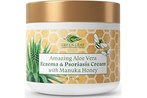 GREEN LEAF NATURALS Manuka Honey Eczema Cream Moisturizing Lotion for Psoriasis Relief - Itchy, Dry Skin Rash Ointment - Soothing Moisturizer for Baby, Kids, Adults - High Strength Body & Face Cream 4oz