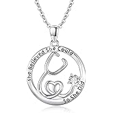 MOPOPOK Stethoscope Necklace for Women S925 Sterling Sliver Medical Stethoscope April/March/July/October Birthstone Pendant Necklace Doctor Nurse Medical Student Jewelry Gifts for Graduation