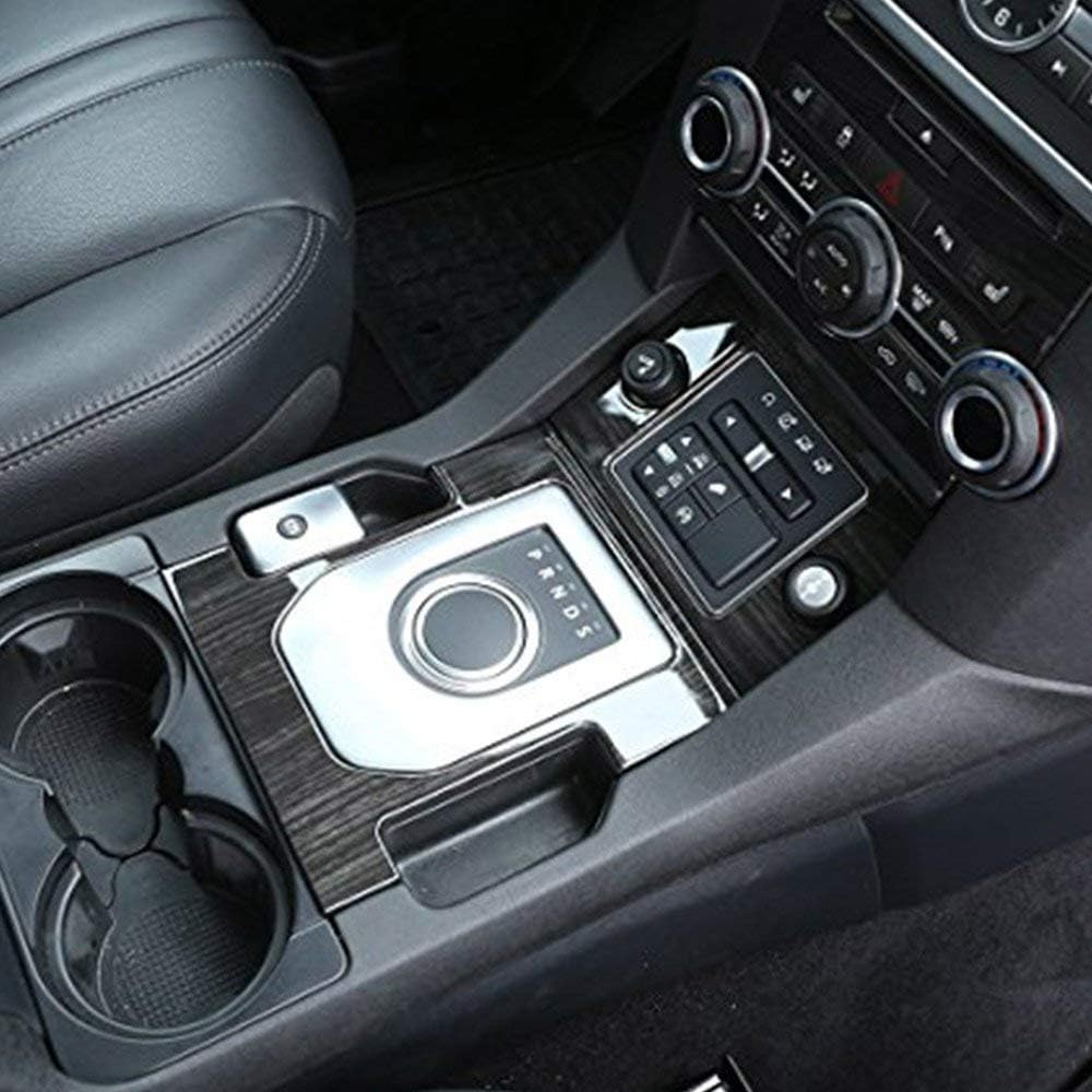 ABS Matte Black Wood Chrome Gear Shift Panel Cover Trim for Land Rover Discovery 4 LR4 2013-2016 (Black Ash Wood Grain)