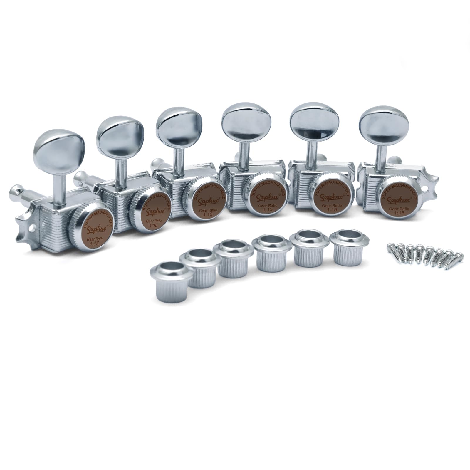 Photo 1 of SAPHUE 6 Inline Guitar Tuning Keys Vintage Electric Guitar Lock String Tuners Locking Tuning Pegs Machine Heads Replacement for ST TL Style Electric, Folk or Acoustic Guitars(Chrome, 6pcs)