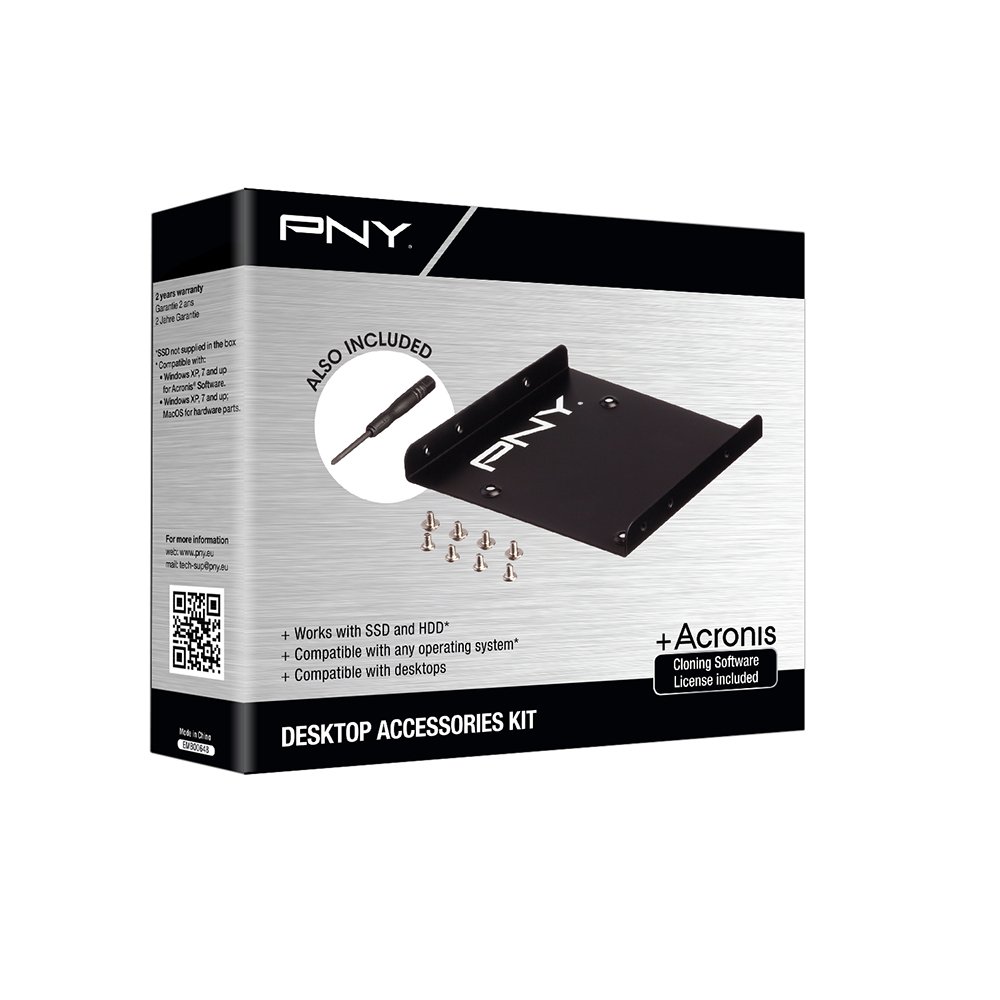 PNY Mounting kit for SSD or HDD 2.5 "internal bay, USB 3.0 Enclosure and cloning software.