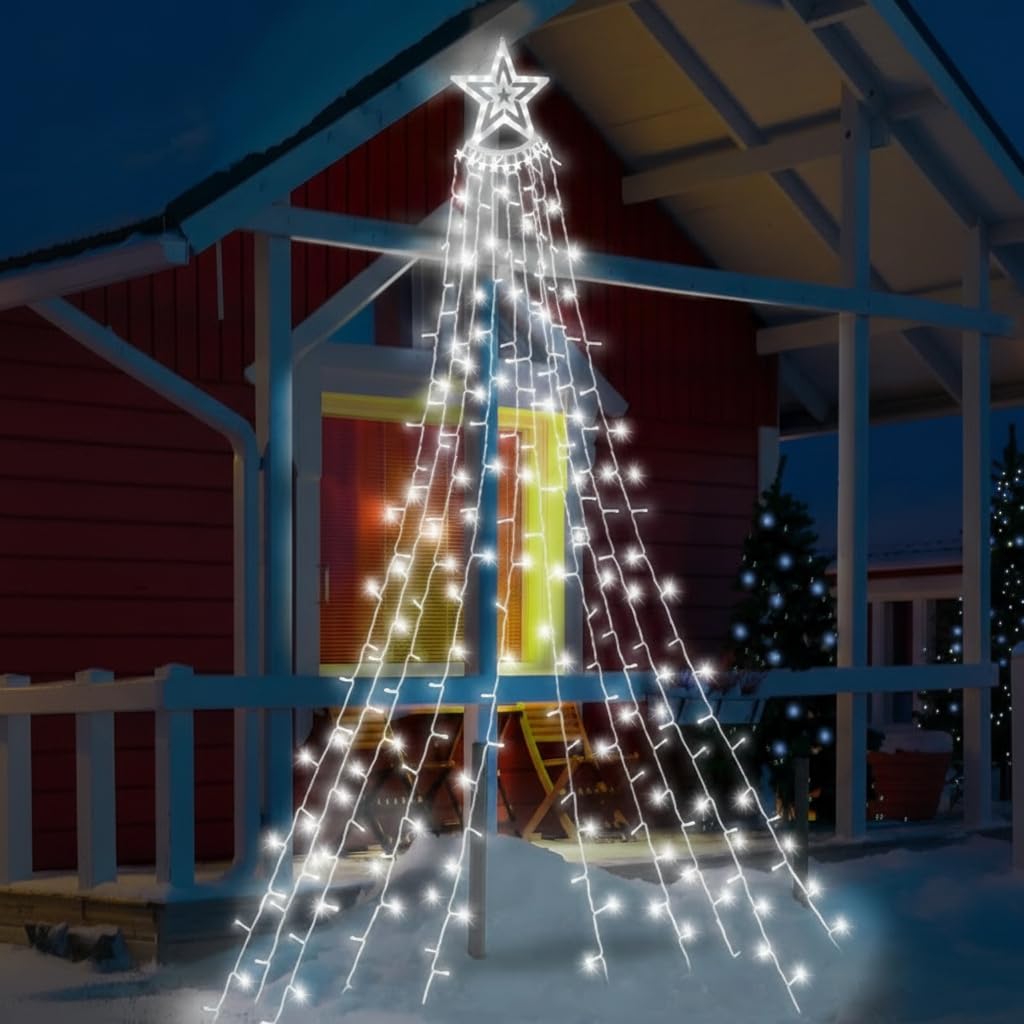 GloBrite Outdoor Waterfall LED Christmas Curtain Tree - Fairy Lights Mains Powered, Hanging Window Lights Christmas Tree Lights Plug in 350 LED