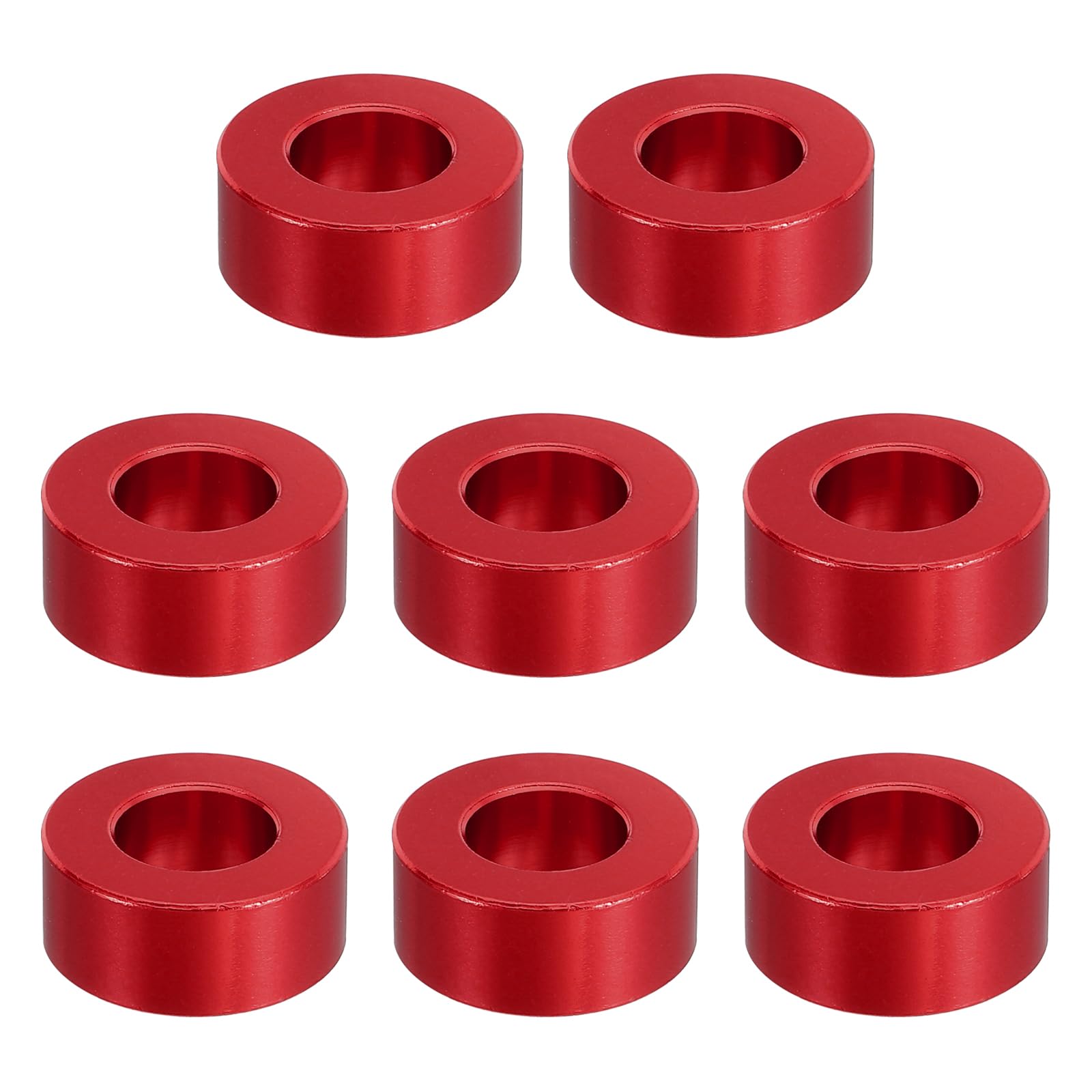 PATIKIL M10 Aluminum Spacer, 8 Pcs Metal Spacers Aluminum 10.5mm ID x 20mm OD x 8mm L Aluminum Spacer Screw Standoff Round for 2/5in or M10 Screw Bolt,Red